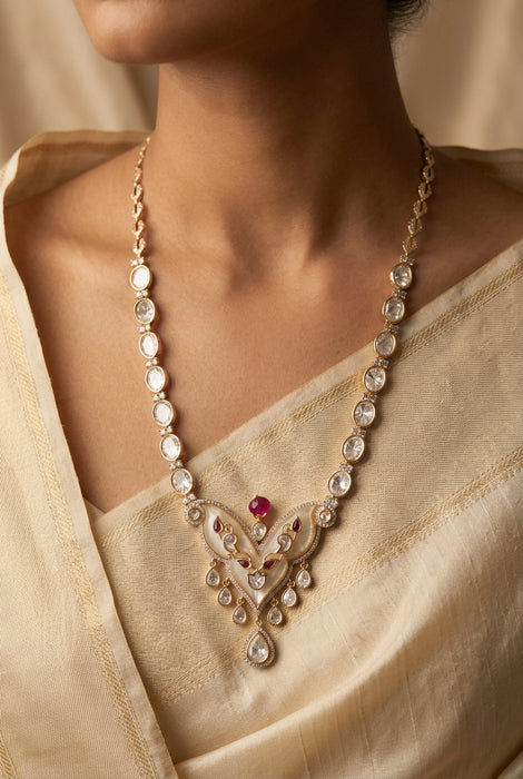 Kundan ruby white stone short necklace with earrings IN134