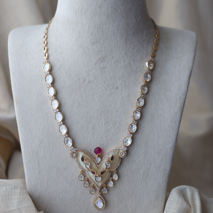 Kundan ruby white stone short necklace with earrings IN134