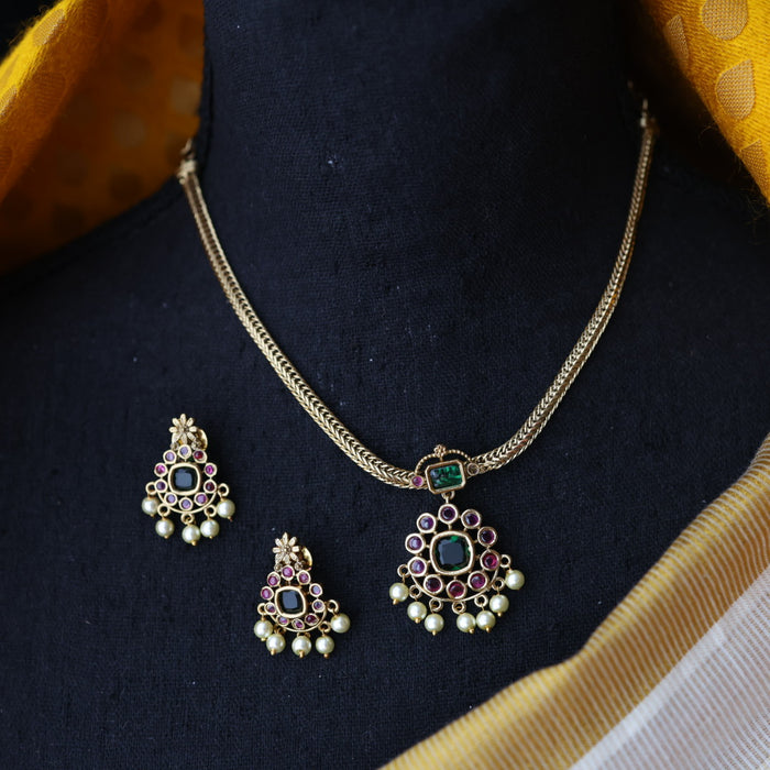 Antique ruby stone short necklace and earrings SS10876