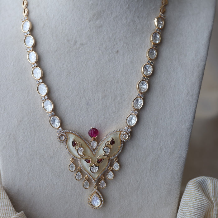 Kundan ruby white stone short necklace with earrings IN134