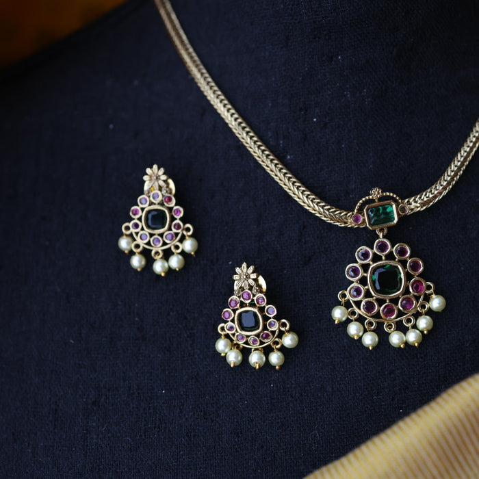 Antique ruby stone short necklace and earrings SS10876