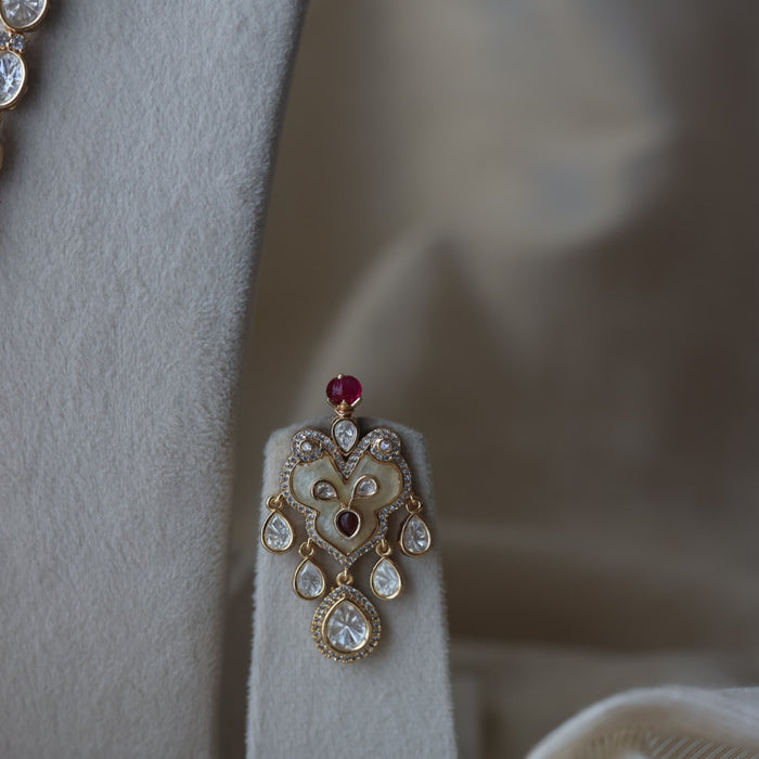 Kundan ruby white stone short necklace with earrings IN134
