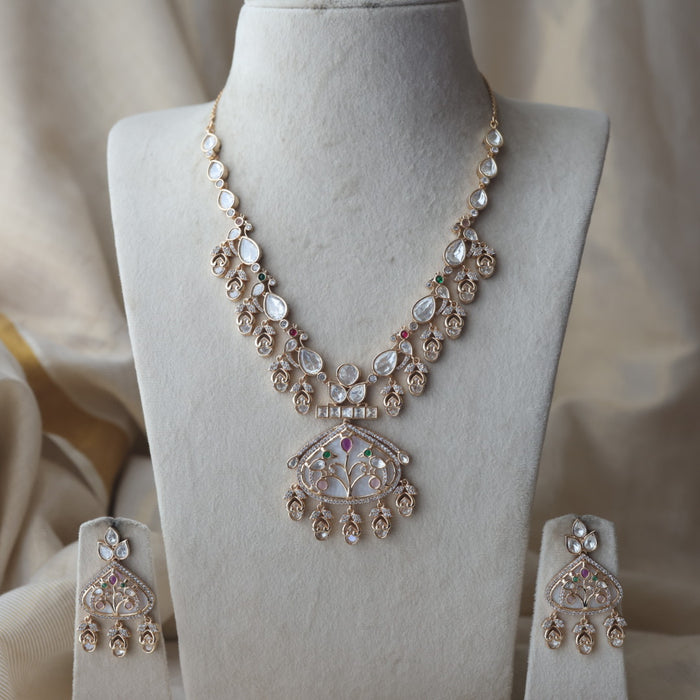 Kundan white stone short necklace with earrings MS12333