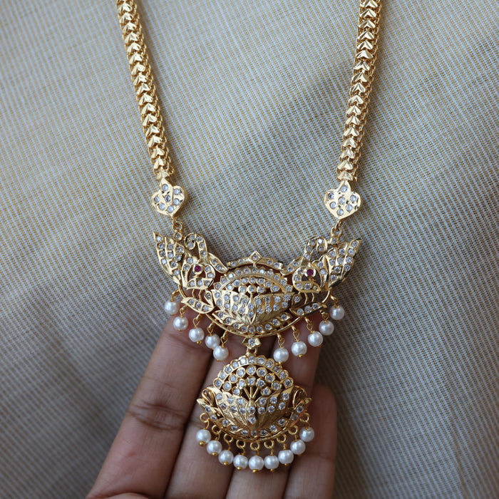 Heritage gold plated white padakam long necklace with earrings HP166