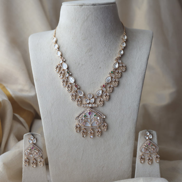 Kundan white stone short necklace with earrings MS12333