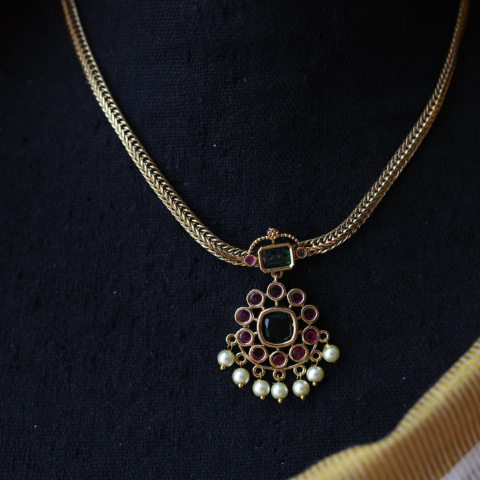 Antique ruby stone short necklace and earrings SS10876