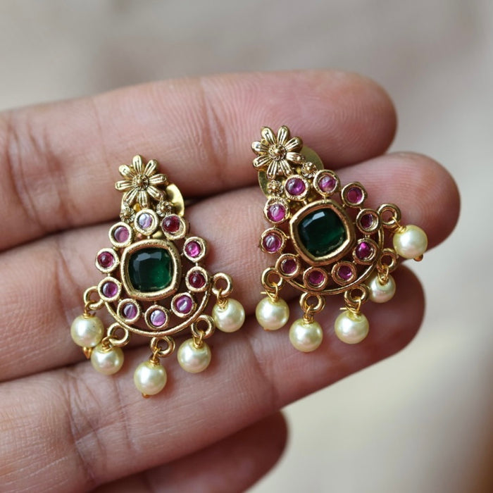 Antique ruby stone short necklace and earrings SS10876