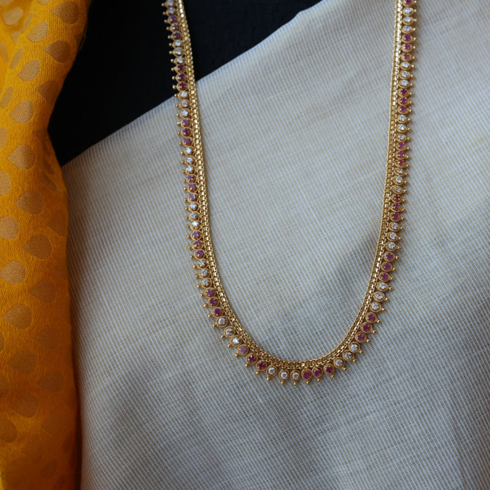 Heritage gold plated ruby white stone long necklace HL037