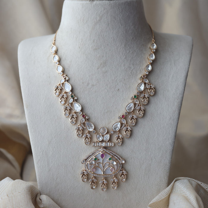 Kundan white stone short necklace with earrings MS12333