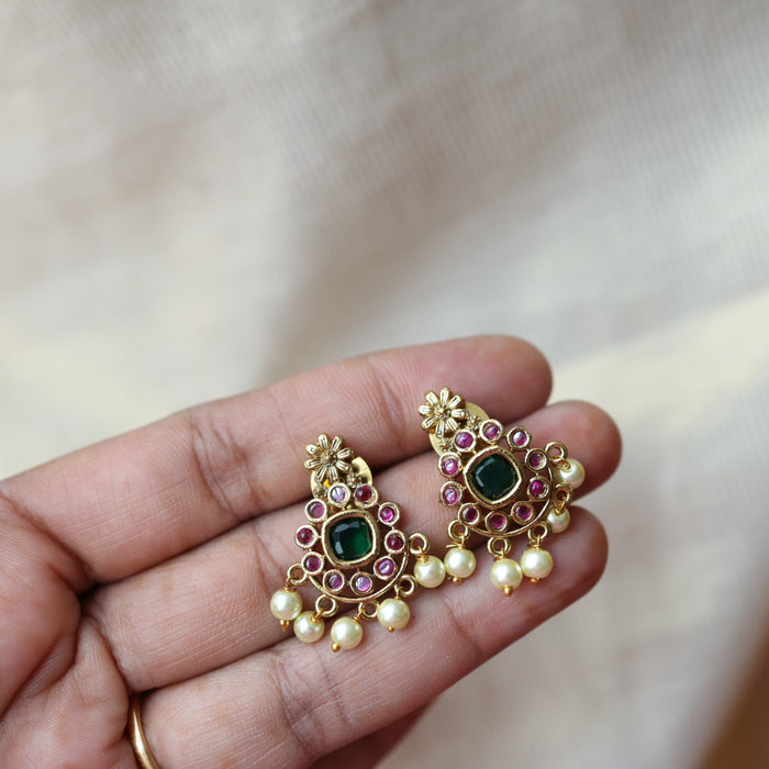 Antique ruby stone short necklace and earrings SS10876