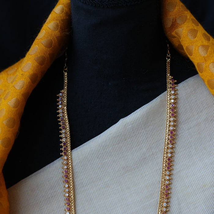 Heritage gold plated ruby white stone long necklace HL037