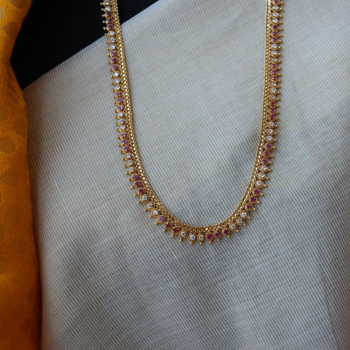 Heritage gold plated ruby white stone long necklace HL037