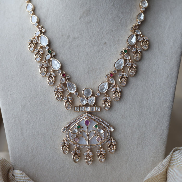Kundan white stone short necklace with earrings MS12333
