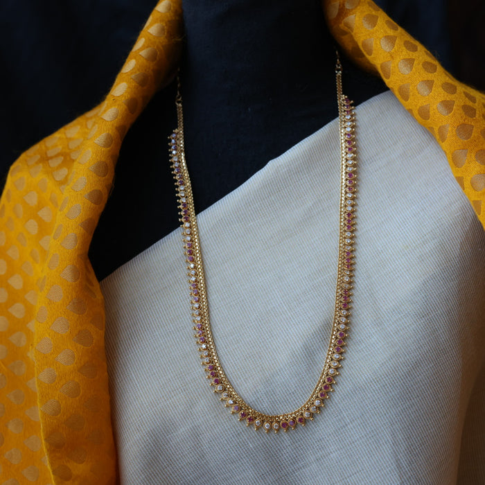 Heritage gold plated ruby white stone long necklace HL037