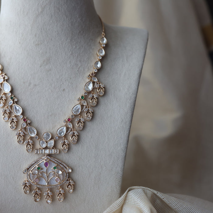 Kundan white stone short necklace with earrings MS12333
