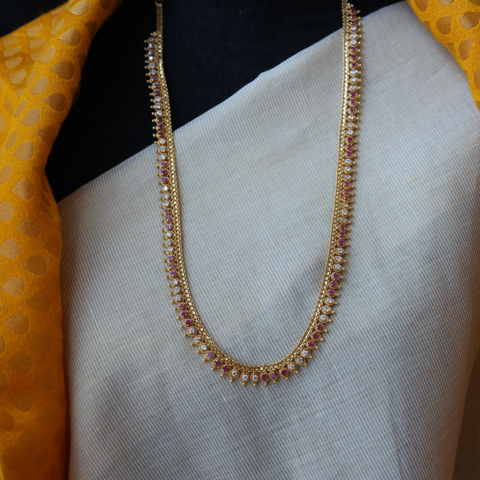 Heritage gold plated ruby white stone long necklace HL037