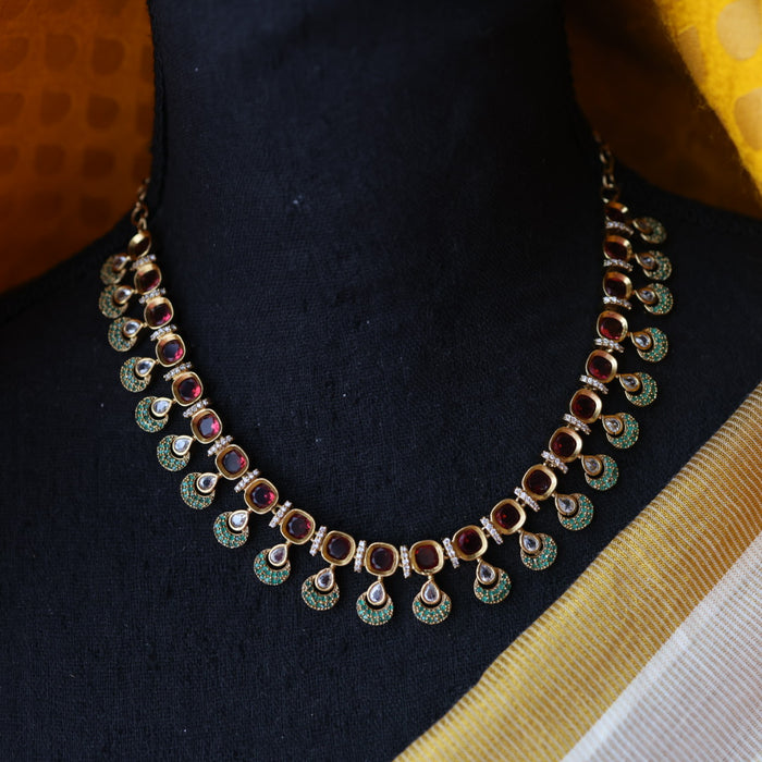 Antique green stone short necklace and earrings SS10116