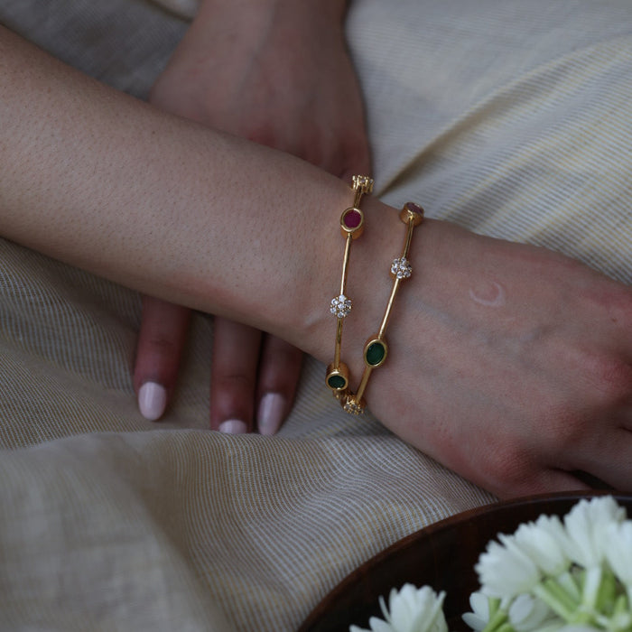 Heritage gold plated ruby green white stone bangle (1 set  of 2 bangles) HB205