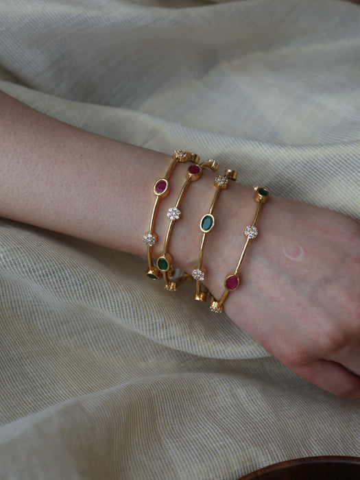 Heritage gold plated ruby green white stone bangle (1 set  of 2 bangles) HB205