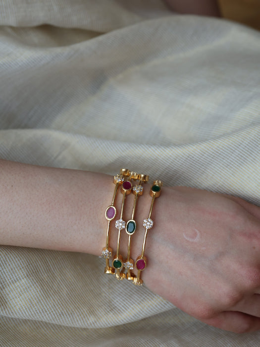 Heritage gold plated ruby green white stone bangle (1 set  of 2 bangles) HB205