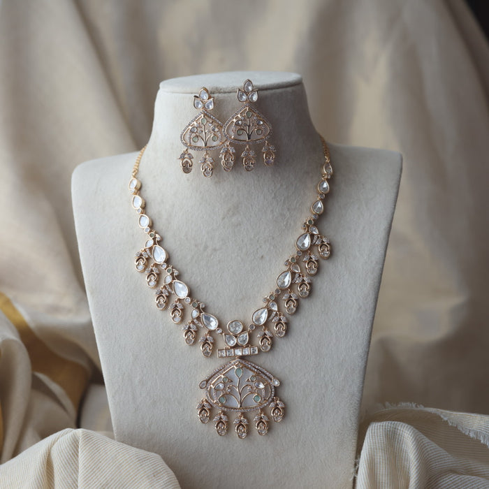 Kundan mint green and white stone short necklace with earrings MS17224