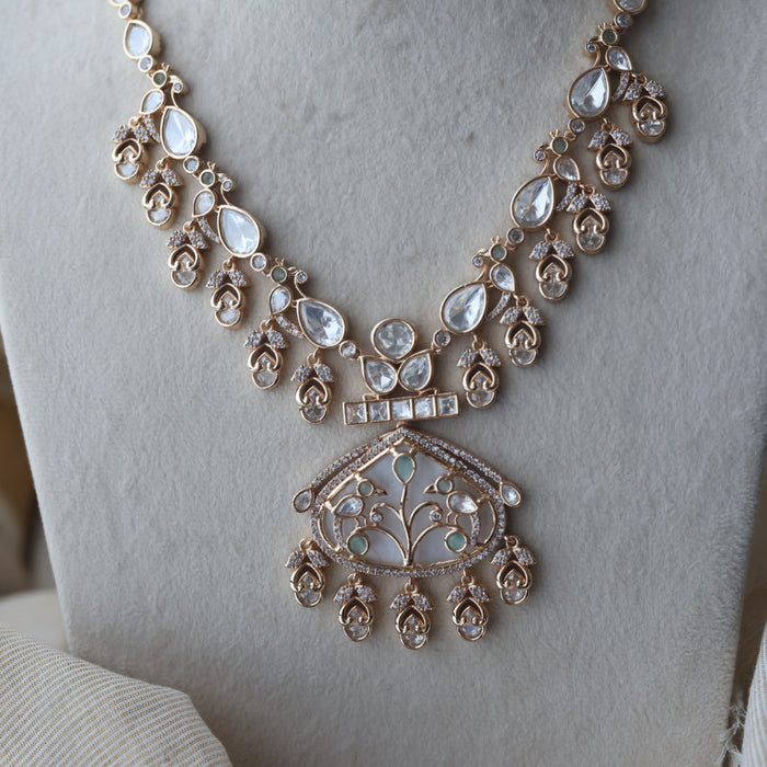 Kundan mint green and white stone short necklace with earrings MS17224