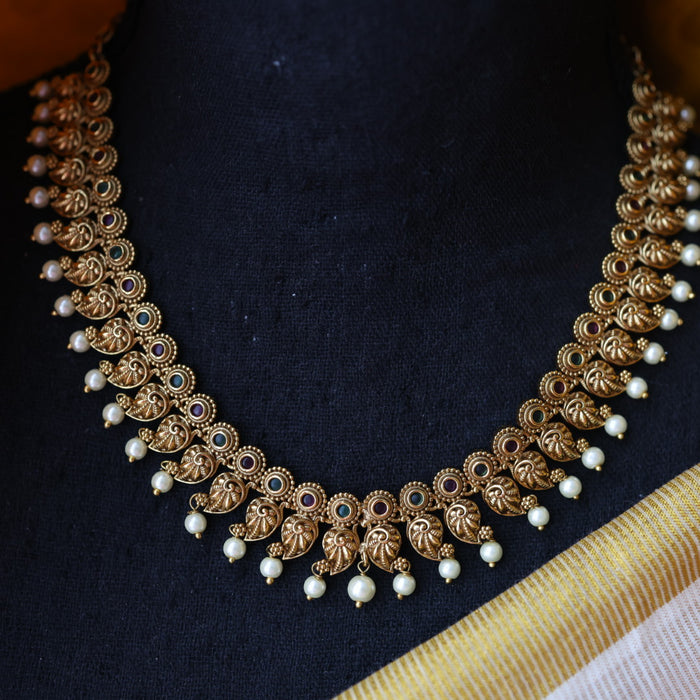 Antique gold and pearl short necklace and earrings SS108201