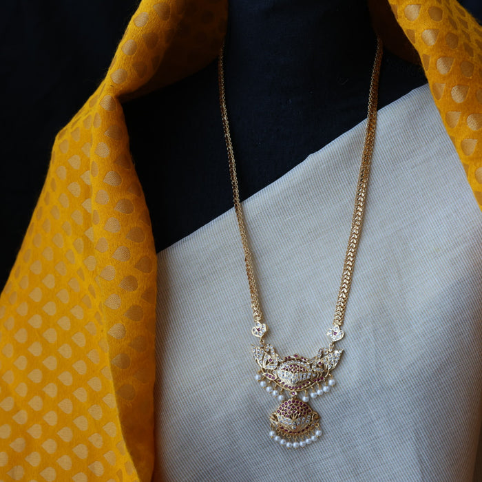 Heritage gold plated ruby white stone padakam long necklace HP5178