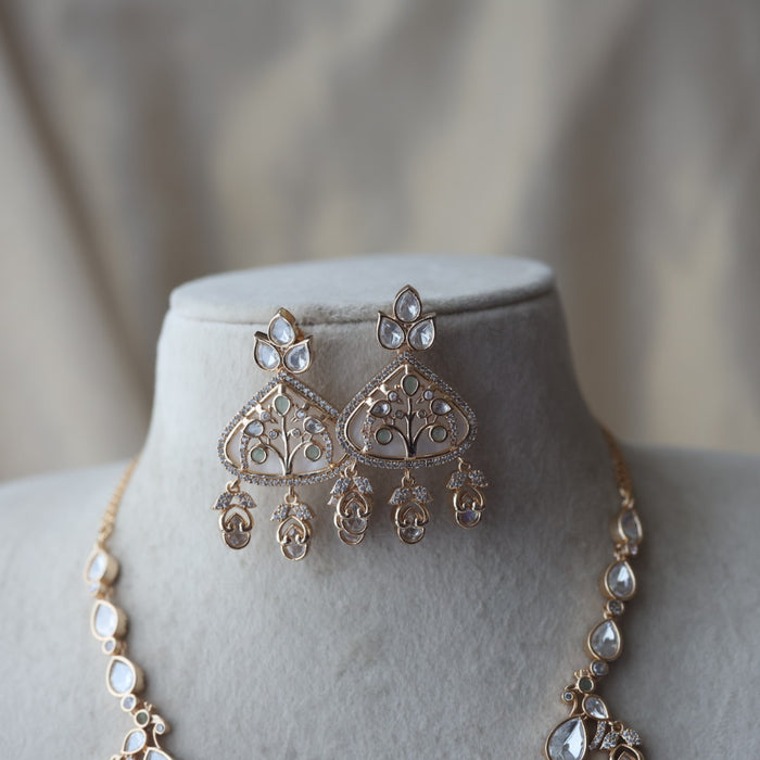 Kundan mint green and white stone short necklace with earrings MS17224