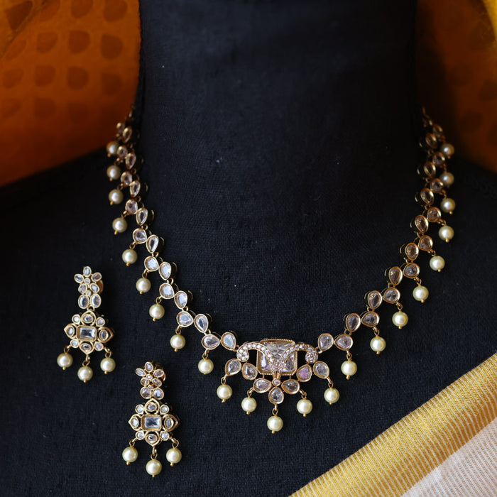 Antique white stone short necklace and earrings SS10877