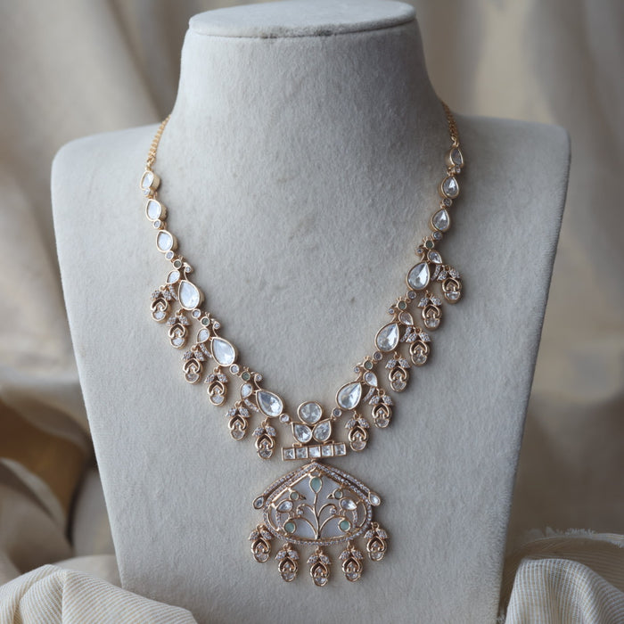 Kundan mint green and white stone short necklace with earrings MS17224