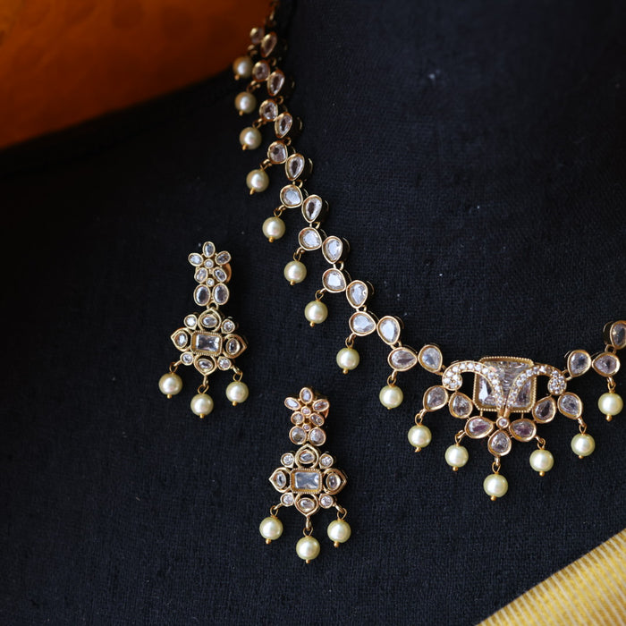 Antique white stone short necklace and earrings SS10877