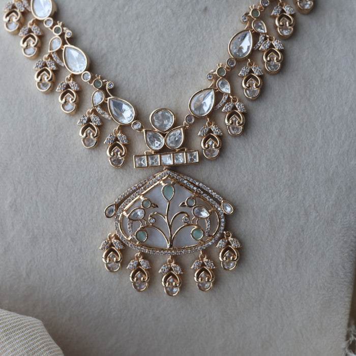 Kundan mint green and white stone short necklace with earrings MS17224