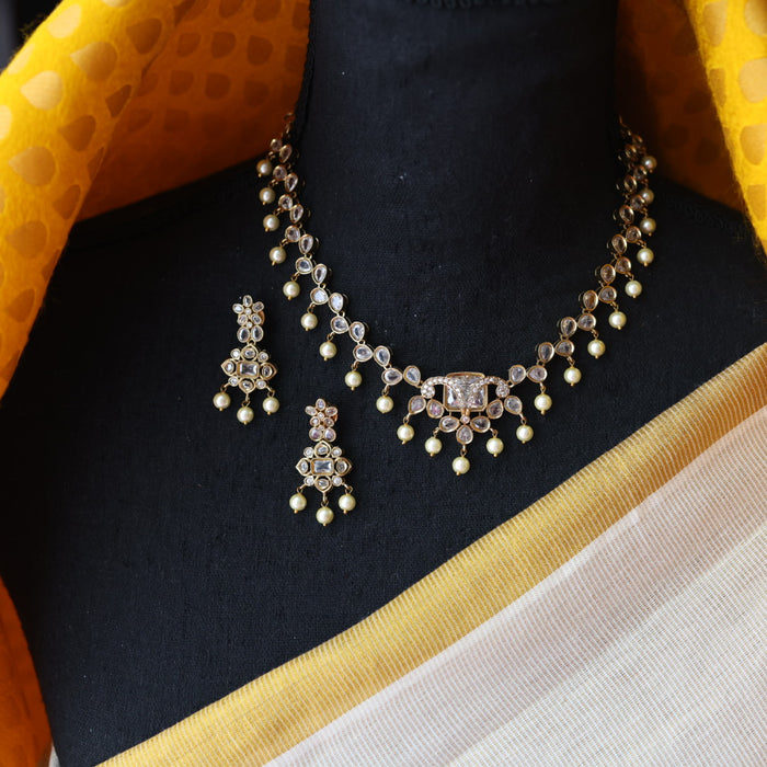Antique white stone short necklace and earrings SS10877