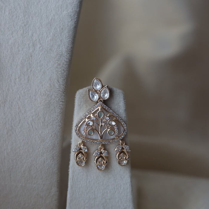 Kundan mint green and white stone short necklace with earrings MS17224
