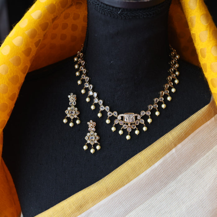 Antique white stone short necklace and earrings SS10877