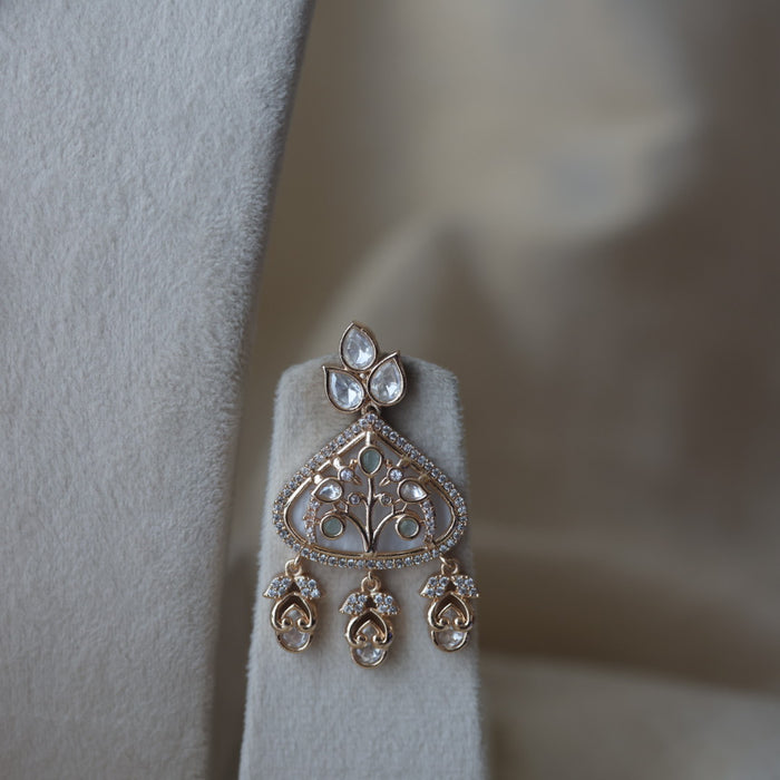 Kundan mint green and white stone short necklace with earrings MS17224