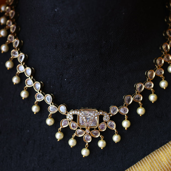 Antique white stone short necklace and earrings SS10877