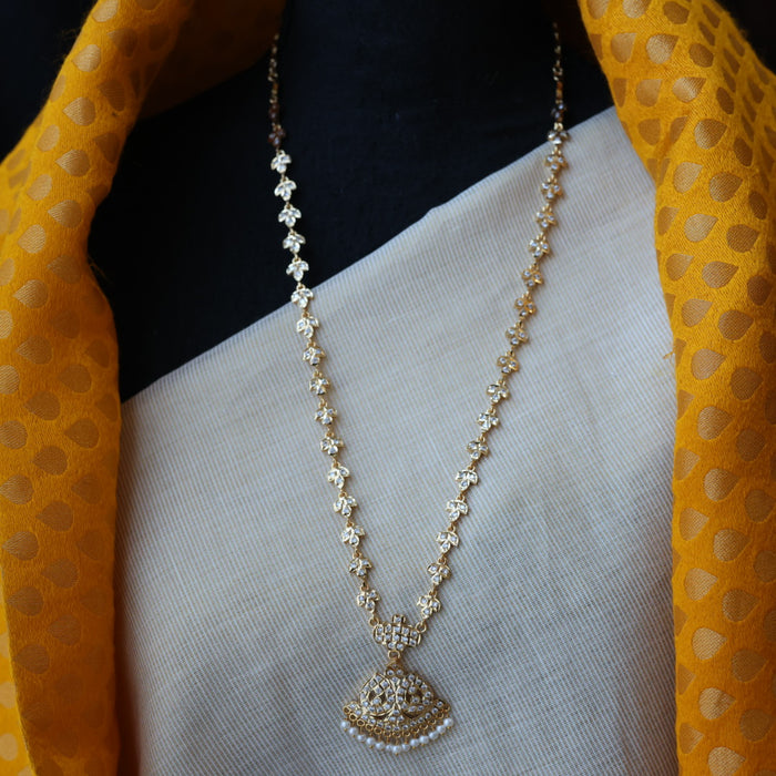 Heritage gold plated white stone long necklace HL5244