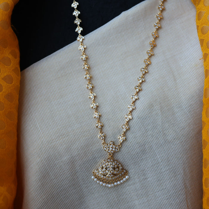 Heritage gold plated white stone long necklace HL5244