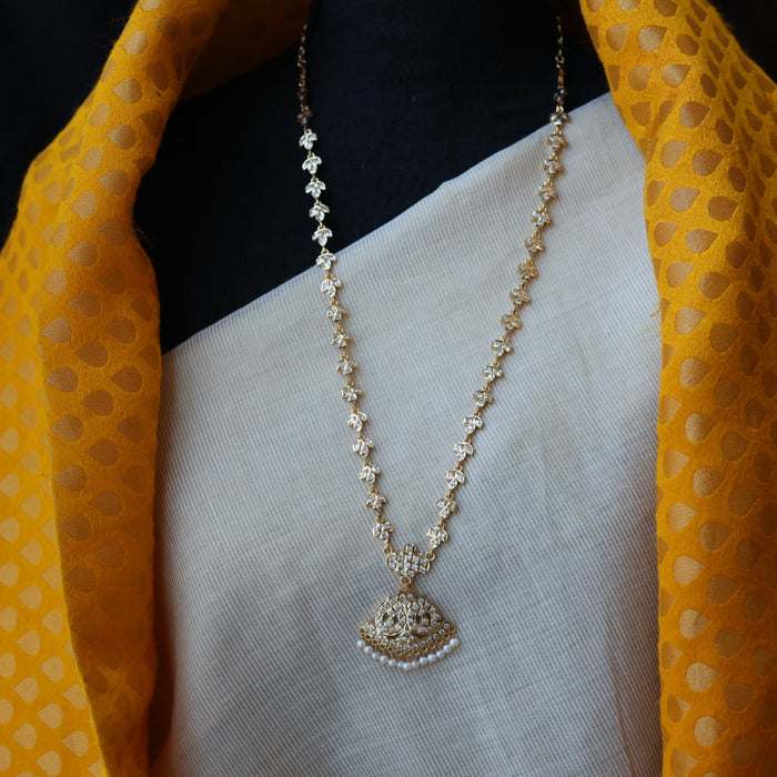 Heritage gold plated white stone long necklace HL5244