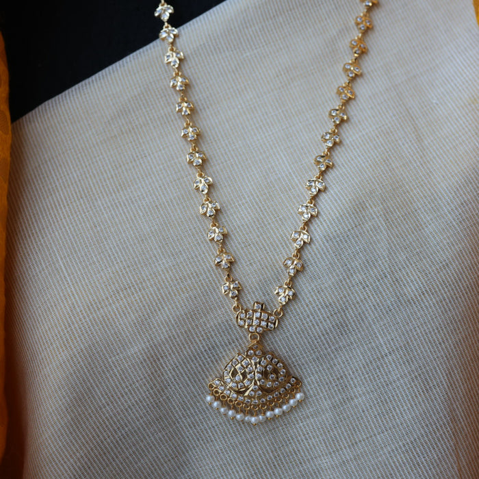 Heritage gold plated white stone long necklace HL5244