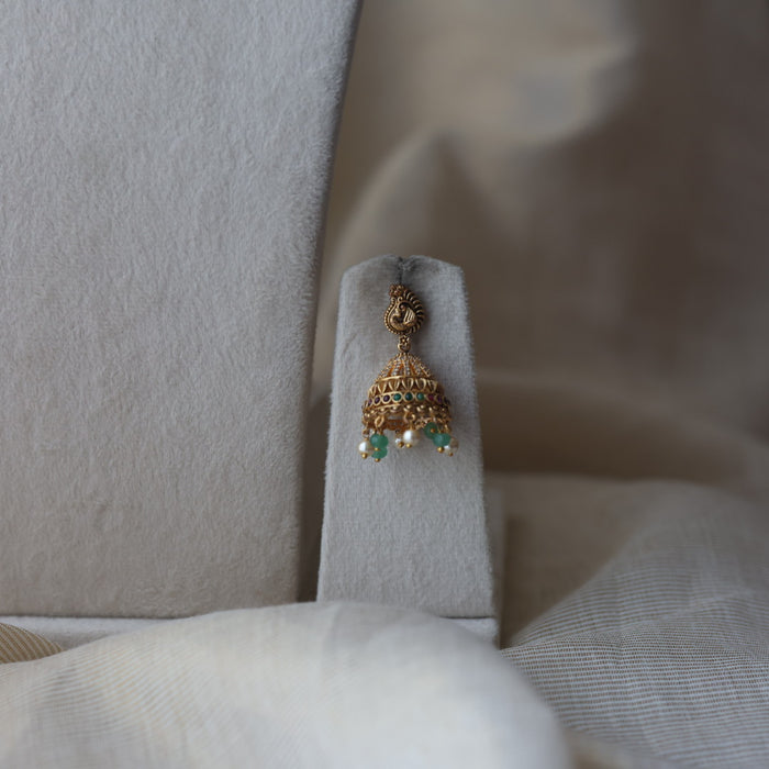 Antique kemp stone green bead choker necklace and earrings CCB11212