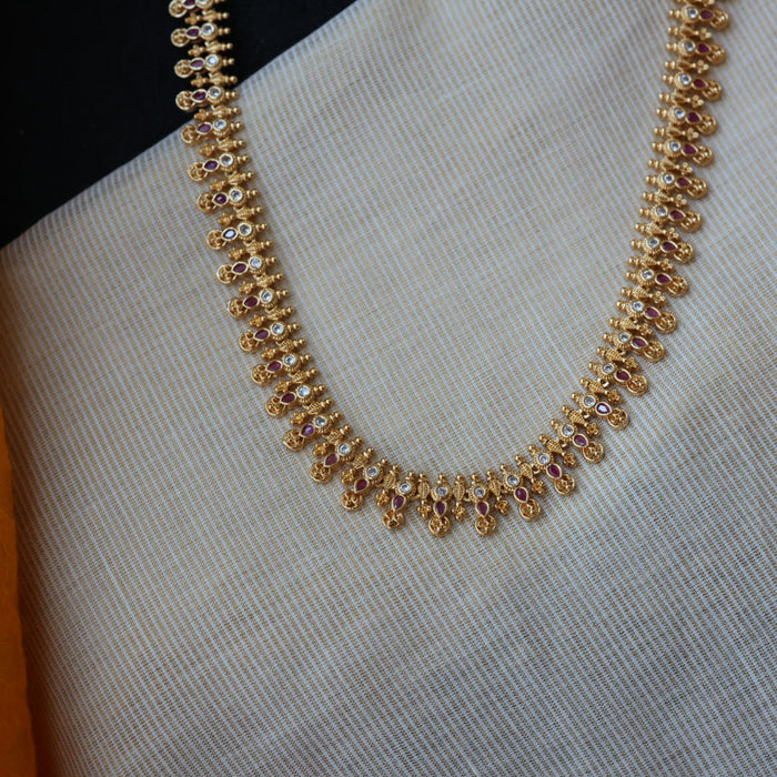 Heritage gold plated ruby white stone long necklace with earrings HL5822