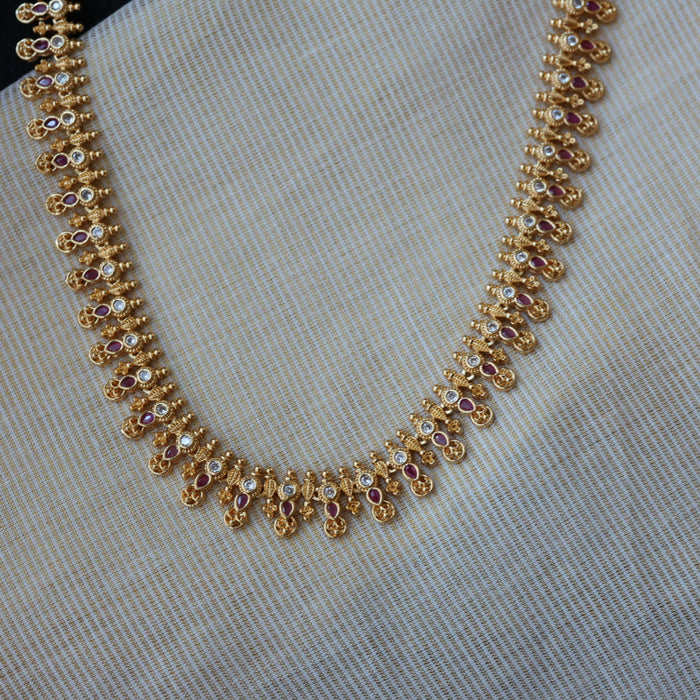 Heritage gold plated ruby white stone long necklace with earrings HL5822