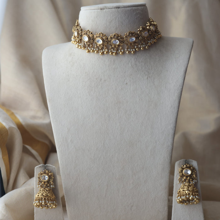 Antique pearl choker necklace with earrings CCB21024