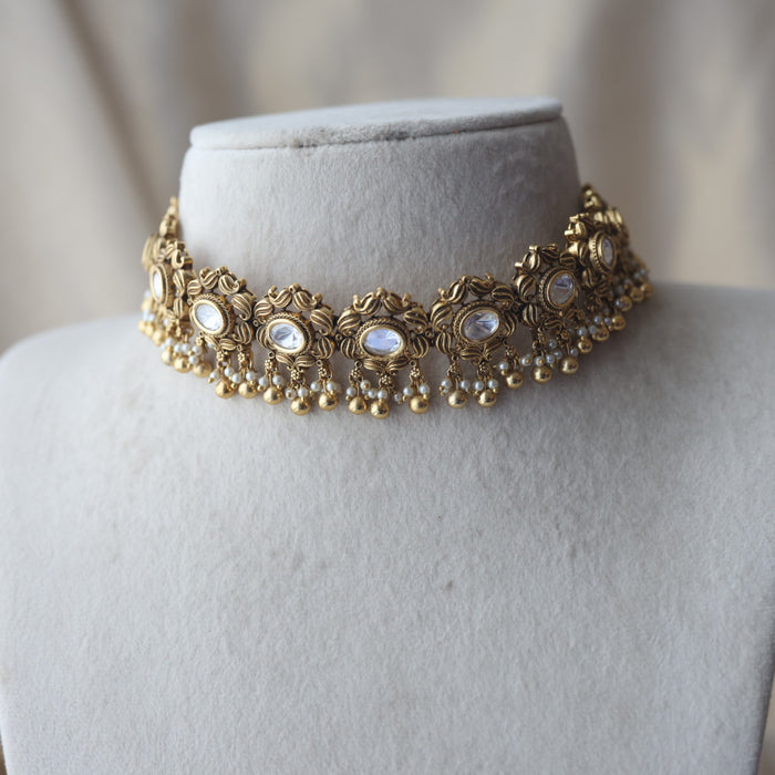 Antique pearl choker necklace with earrings CCB21024