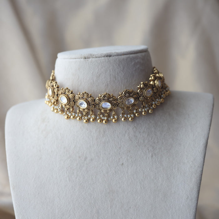 Antique pearl choker necklace with earrings CCB21024