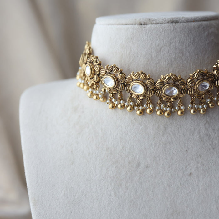 Antique pearl choker necklace with earrings CCB21024