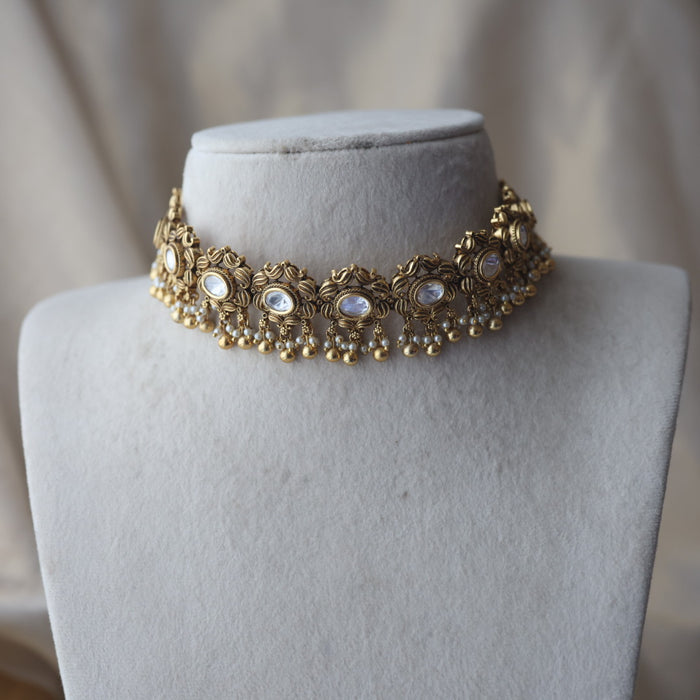 Antique pearl choker necklace with earrings CCB21024
